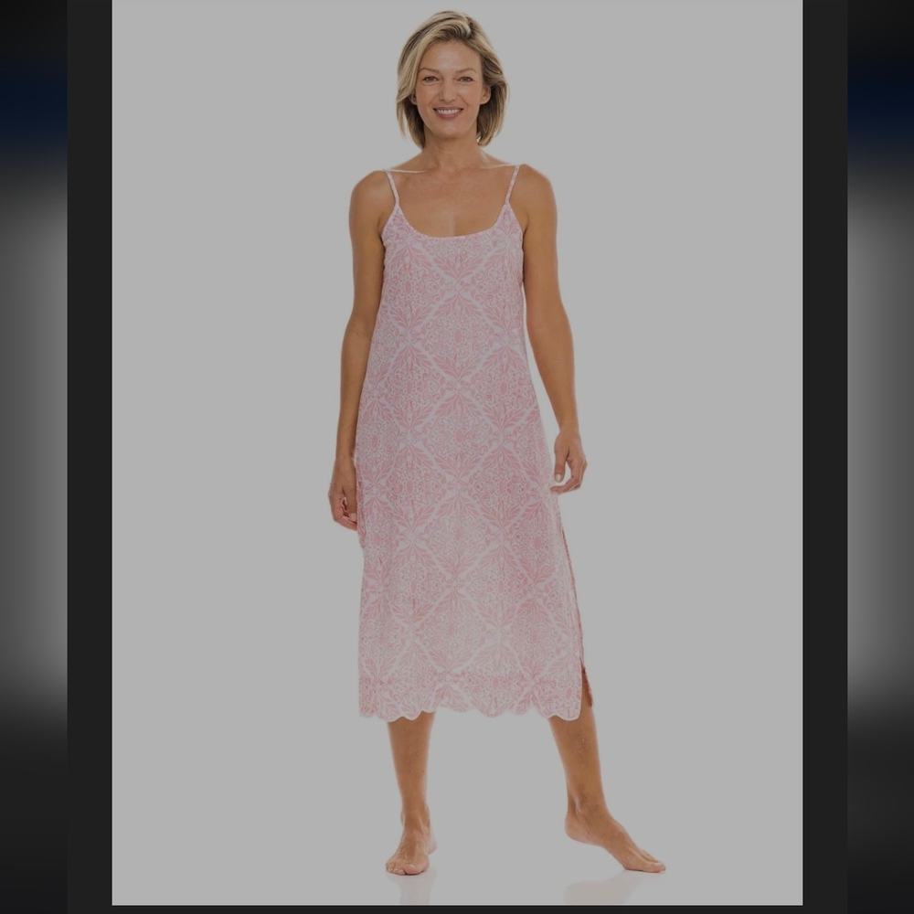Heidi Carey Coral Filigree Slip Nightgown Large EUC